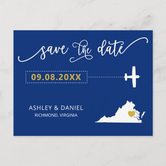 Navy Virgnia Wedding Save the Date Map Briefkaart (Voorkant)