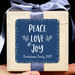 Navy Vrede Liefde Vreugde Moderne Typografie Goude Vierkante Sticker