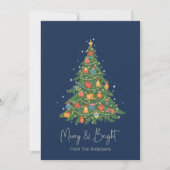 Navy vrolijk en heldere kerstboom feestdagenkaart (Voorkant)
