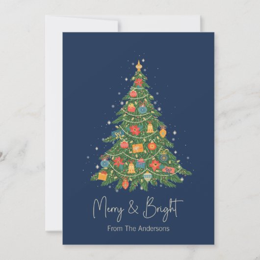 Navy vrolijk en heldere kerstboom feestdagenkaart (Voorkant)