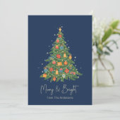 Navy vrolijk en heldere kerstboom feestdagenkaart (Staand voorkant)