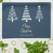 Navy Vrolijk Kerst Script 3 Bomen Eenvoudig Aangep Theedoek (Gevouwen)