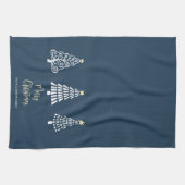 Navy Vrolijk Kerst Script 3 Bomen Eenvoudig Aangep Theedoek (Horizontaal)