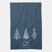 Navy Vrolijk Kerst Script 3 Bomen Eenvoudig Aangep Theedoek (Verticaal)