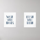 Navy Wash Uw Handen Poetsen Uw Tanden Badkamer Muurkunst Sets (Voorkant)