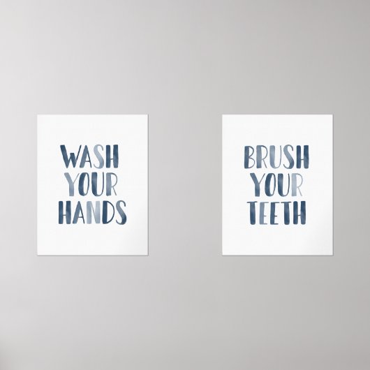 Navy Wash Uw Handen Poetsen Uw Tanden Badkamer Muurkunst Sets (Voorkant)