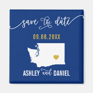 Navy Washington State Wedding Save the Date Map Magneet