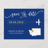 Navy Washington Wedding Save the Date Map Briefkaa Briefkaart (Voorkant)