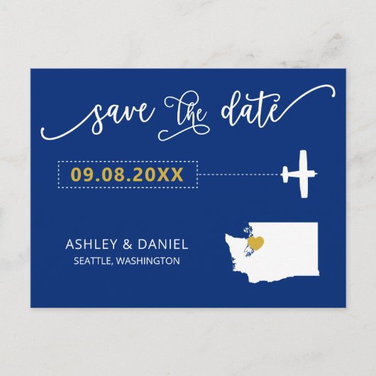 Navy Washington Wedding Save the Date Map Briefkaa Briefkaart (Voorkant)