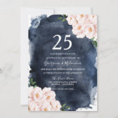 Navy Watercolor Blush Bloem 25ste Jubileum Kaart (Voorkant)