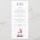 Navy Watercolor Cake Wedding Menu Card (Voorkant)