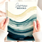 Navy Watercolor Flow 2025 Aangepaste Naam Planner