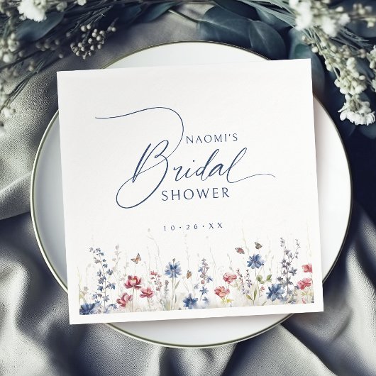 Navy Watercolor Wildflower Rustic Bridal Shower  Servet