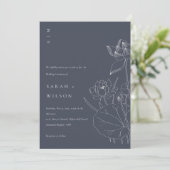 Navy Waterlily Floral Sketch Wedding Invite Bedankkaart (Staand voorkant)