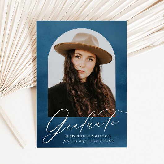 Navy Waterverf Arch Photo Afstuderen Aankondiging