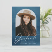 Navy Waterverf Arch Photo Graduparty Kaart (Staand voorkant)