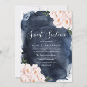 Navy Waterverf Beauful Blush Floral Sweet 16 Kaart (Voorkant)
