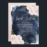 Navy Waterverf Beauful Blush Floral Sweet 16 Kaart<br><div class="desc">Navy Waterverf Beauful Blush Floral Sweet 16 Uitnodiging Geschikt voor alle seizoenen Zie passend collectie in Niche en Nest Store</div>