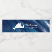 Navy Waterverf Blauwe Marthas Wijngaard Kaart Brui Waterfles Etiket (Enkel label)