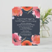 Navy Waterverf Bloemen Baby shower Party Invite Kaart (Staand voorkant)