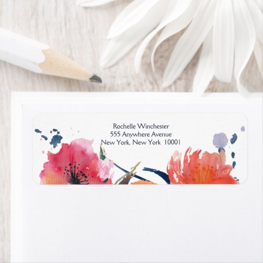 Navy Waterverf Bloemen Bruiloft Adresetiketten Etiket (Insitu)