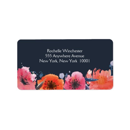 Navy Waterverf Bloemen Bruiloft Adresetiketten Etiket (Voorkant)