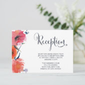 Navy Waterverf Bloemen Bruiloft Receptie Kaarten (Staand voorkant)