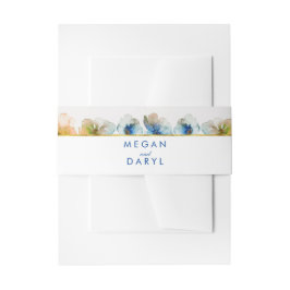 Navy Waterverf Bloemen Goud Lijst Herfst Bruiloft Uitnodigingen Wikkel