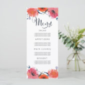 Navy Waterverf Bloemenbruiloft Menu Kaarten (Staand voorkant)