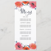 Navy Waterverf Bloemenbruiloft Menu Kaarten (Voorkant)