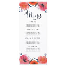 Navy Waterverf Bloemenbruiloft Menu Kaarten