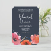 Navy Waterverf bloemenrepetitie diner uitnodigen Kaart (Staand voorkant)
