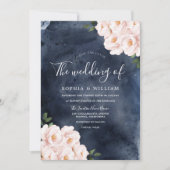 Navy Waterverf Blush Flowers Weddenschap Kaart (Voorkant)