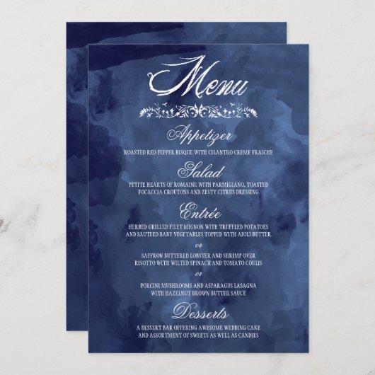 Navy Waterverf Boheemse bruiloft menu's (Voorkant / Achterkant)