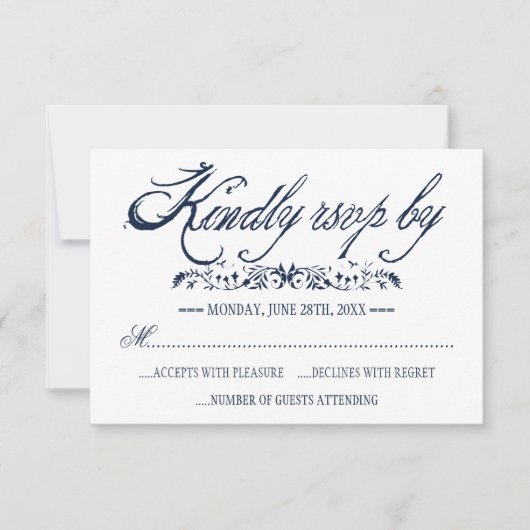 Navy Waterverf Boheemse Bruiloft Reactie Kaarten RSVP Kaartje (Voorkant)