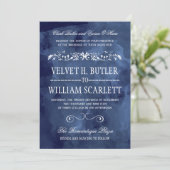 Navy Waterverf Bohemian bruiloft uitnodigingen (Staand voorkant)