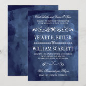 Navy Waterverf Bohemian bruiloft uitnodigingen (Voorkant / Achterkant)