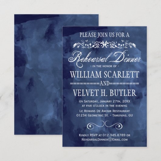 Navy Waterverf Bohemian repetitie diner Kaart (Voorkant / Achterkant)