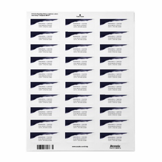 Navy Waterverf Brush Stroke Bruiloft Adres Etiket (Full Sheet)