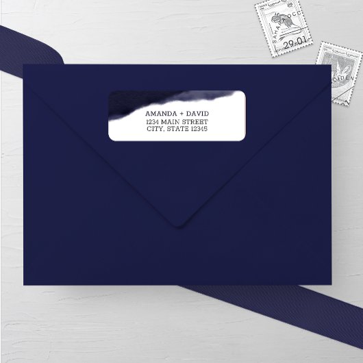 Navy Waterverf Brush Stroke Bruiloft Adres Etiket