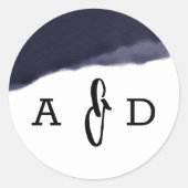 Navy Waterverf Brush Stroke Bruiloft Ronde Sticker (Voorkant)
