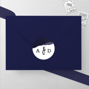 Navy Waterverf Brush Stroke Bruiloft Ronde Sticker