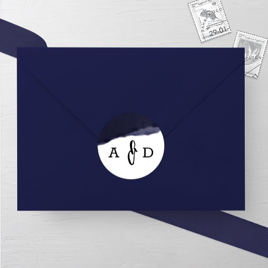 Navy Waterverf Brush Stroke Bruiloft Ronde Sticker