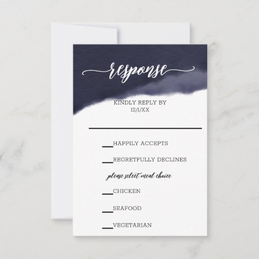 Navy Waterverf Brush Stroke Bruiloft RSVP Kaartje (Voorkant)