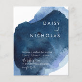 Navy Waterverf Budget Ocean Beach Bruiloft Uitnodi (Voorkant)