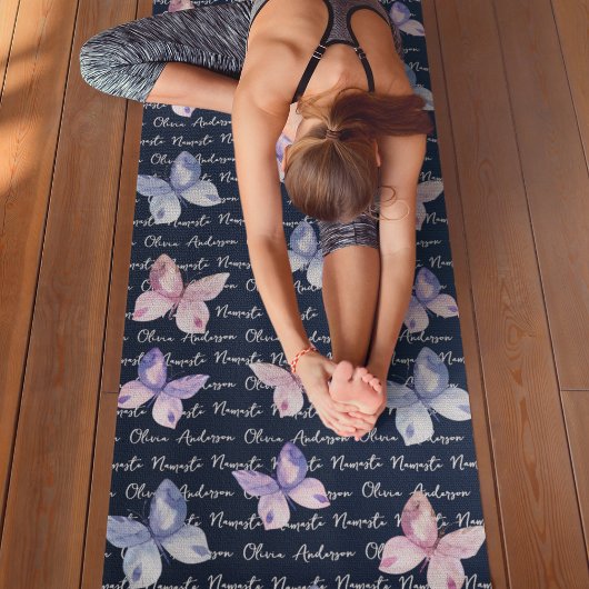 Navy Waterverf Butterflies Namaste Mongram Yogamat