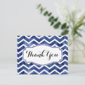 Navy Waterverf Chevron Dank u Briefkaart (Staand voorkant)