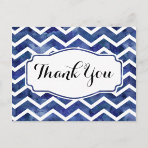 Navy Waterverf Chevron Dank u Briefkaart