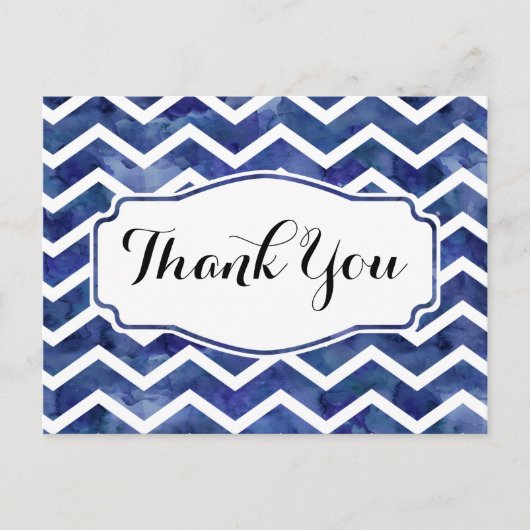 Navy Waterverf Chevron Dank u Briefkaart (Voorkant)