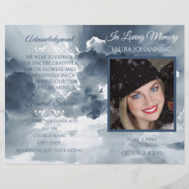 Navy Waterverf Clouds Photo Funeral Program